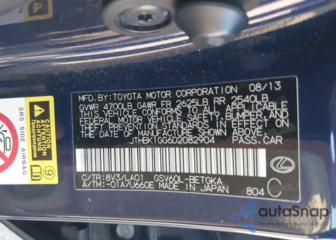 2013 Lexus Es 350 from USA, damaged, VIN JTHBK1GG6D2082904